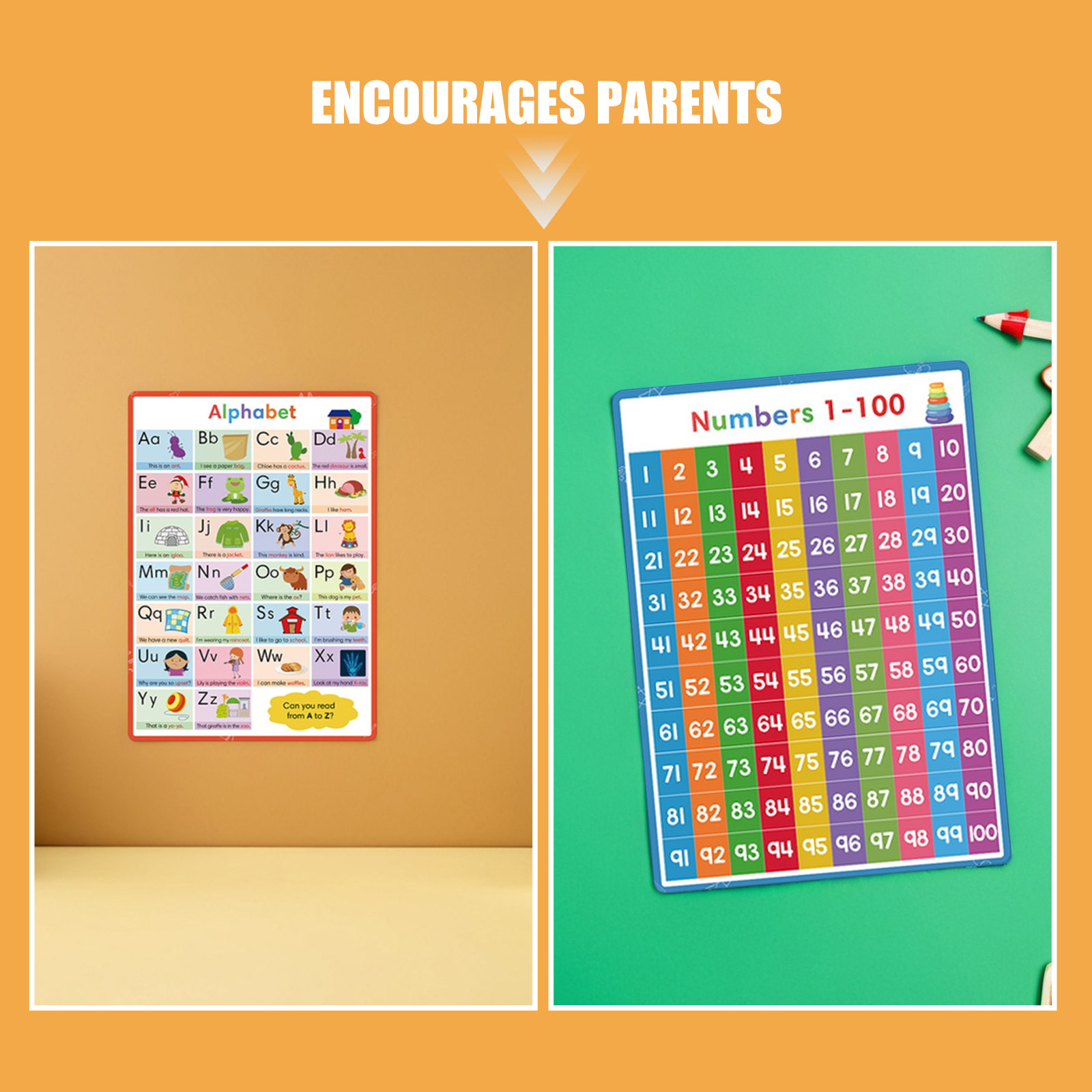 2Pcs Alphabet Number Poster Se - огляд і ціна Kids Education Wallpaper