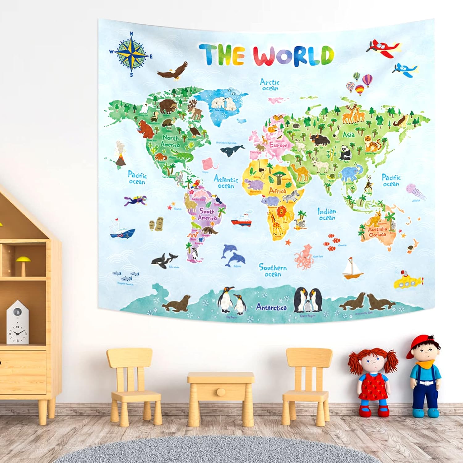 Kids World Map Wall Tapestry E - огляд і ціна Kids Education Room